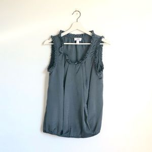 Ann Taylor LOFT Blue Gray Ruffle Trim Satin Tank Top Size Small
